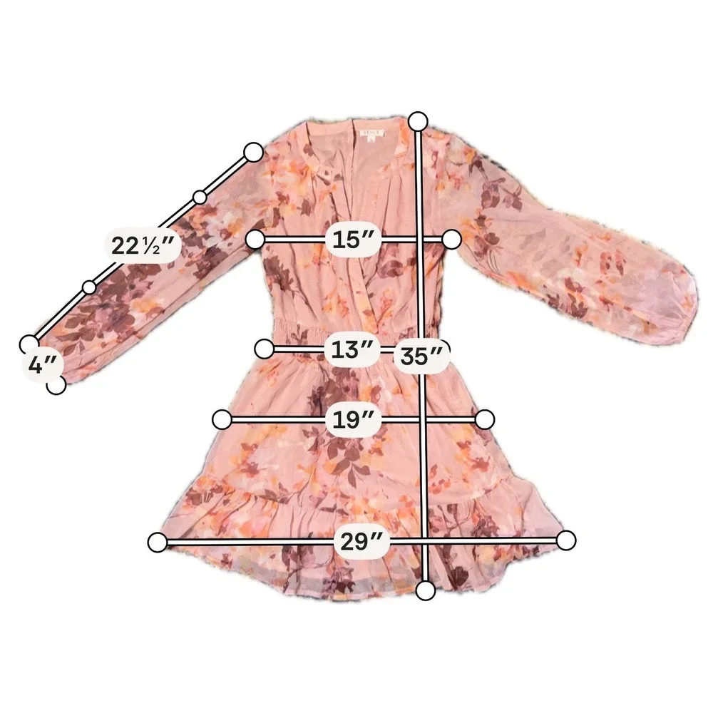 Venus Floral Mini Dress Women XS Pink Excellent Smocked Waist Long Sleeve